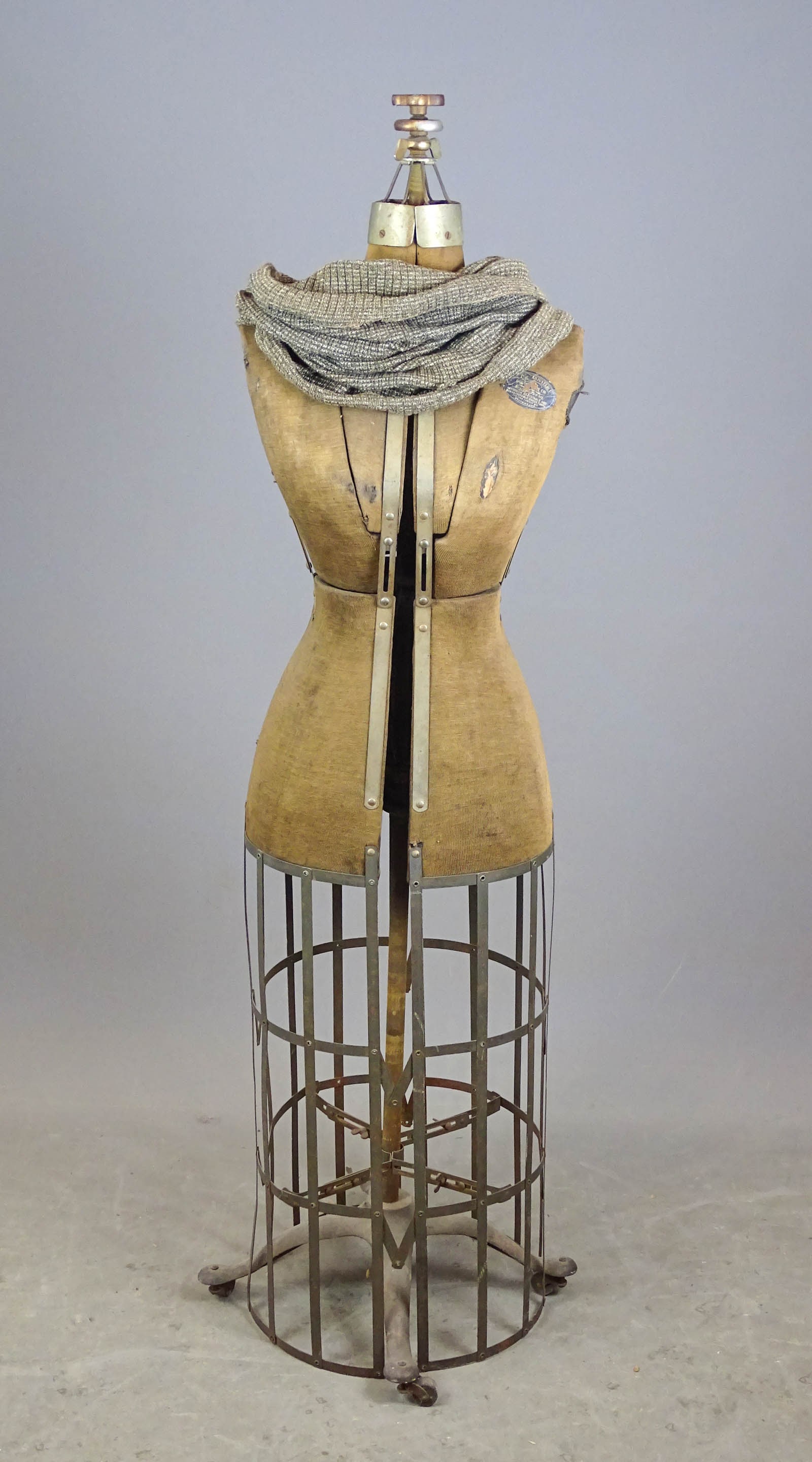 Vintage Dress Form: Vintage dress form. Labeled Brooklyn NY. 55" Ht..