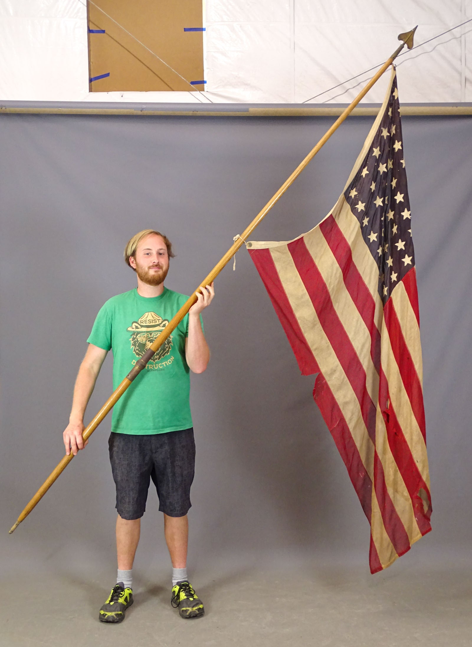 American Flag with Pole: Large American flag with pole. 48 Stars. Pole 9' L..