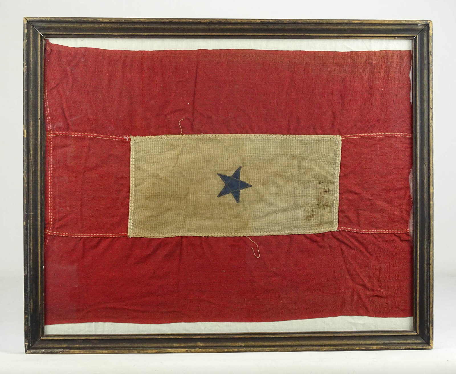 WWII Flag: Framed WWII flag. Overall in frame. 22" x 18".