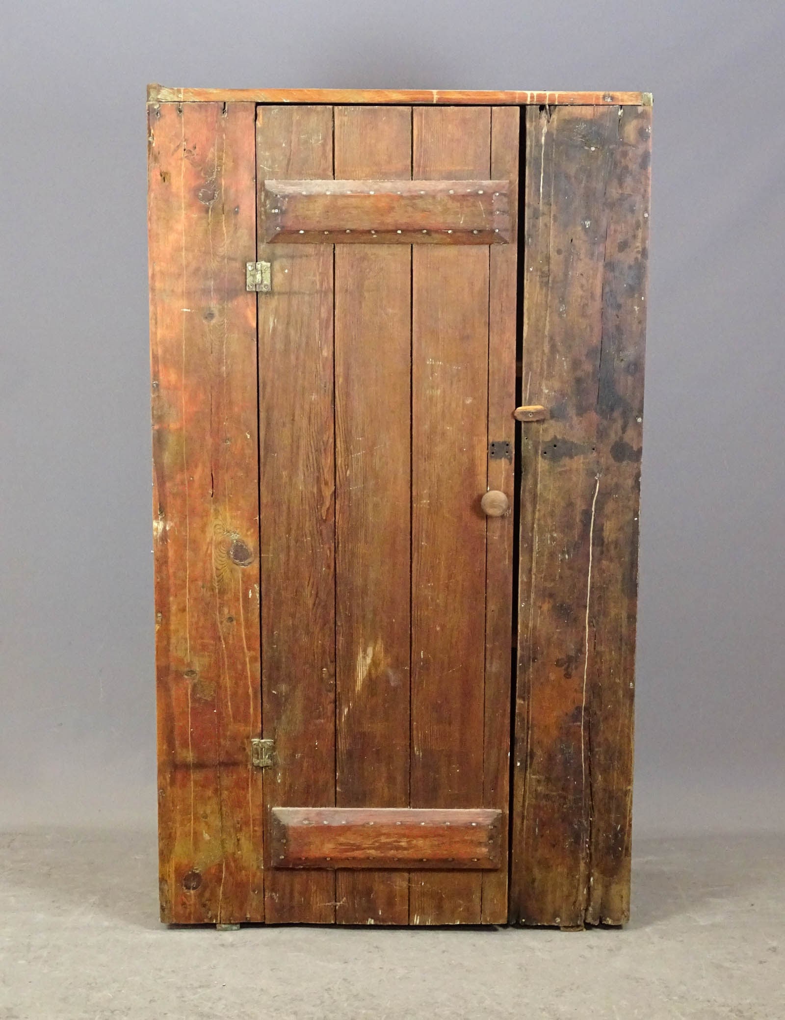 19th c. Cupboard: 19th c. primitive single door cupboard. 35" x 14" x 64" Ht..