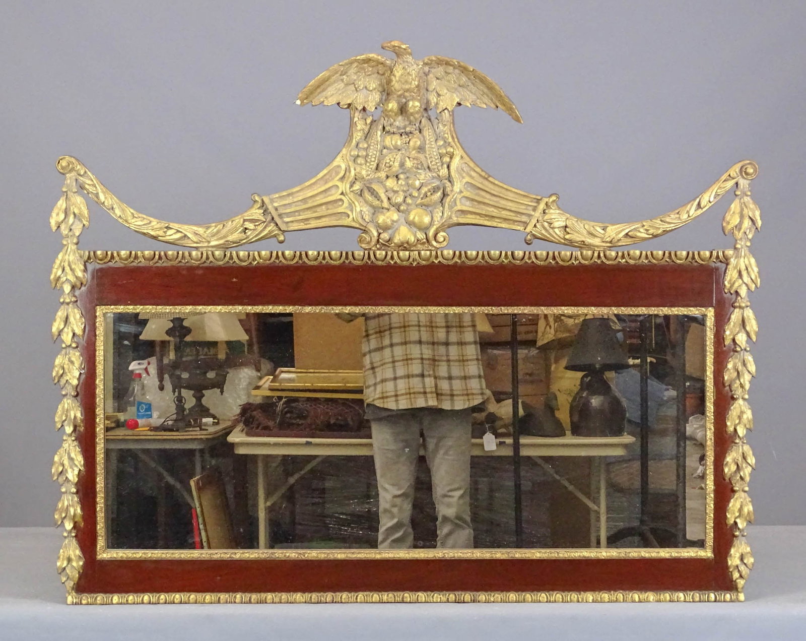 19th c. Federal Mirror: 19th c. Federal mirror having eagle and swag decoration. 46" x 37".