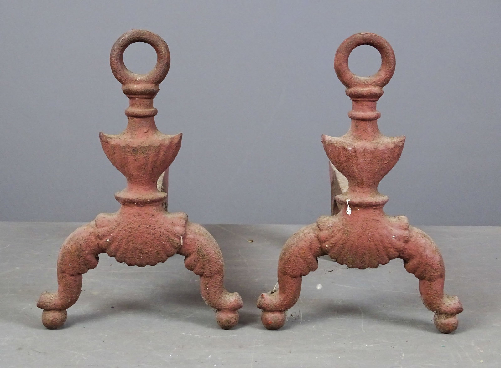 19th c. Andirons: Pair 19th c. cast iron andirons. 12 1/4" Ht...