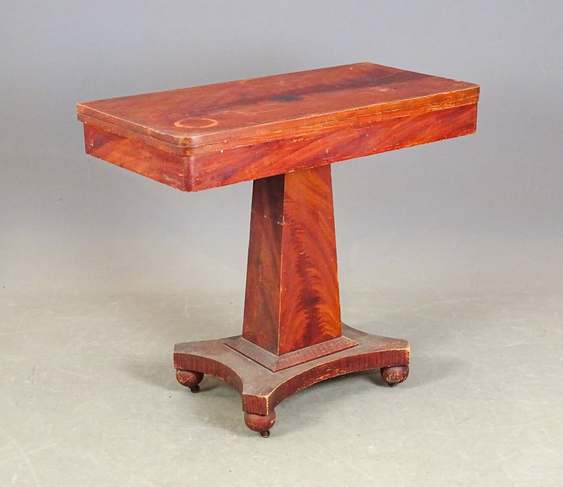 19th c. Empire Card Table: 19th c. country Empire faux decorated card table. 34" x 16 3/4" x 29 1/4" Ht..