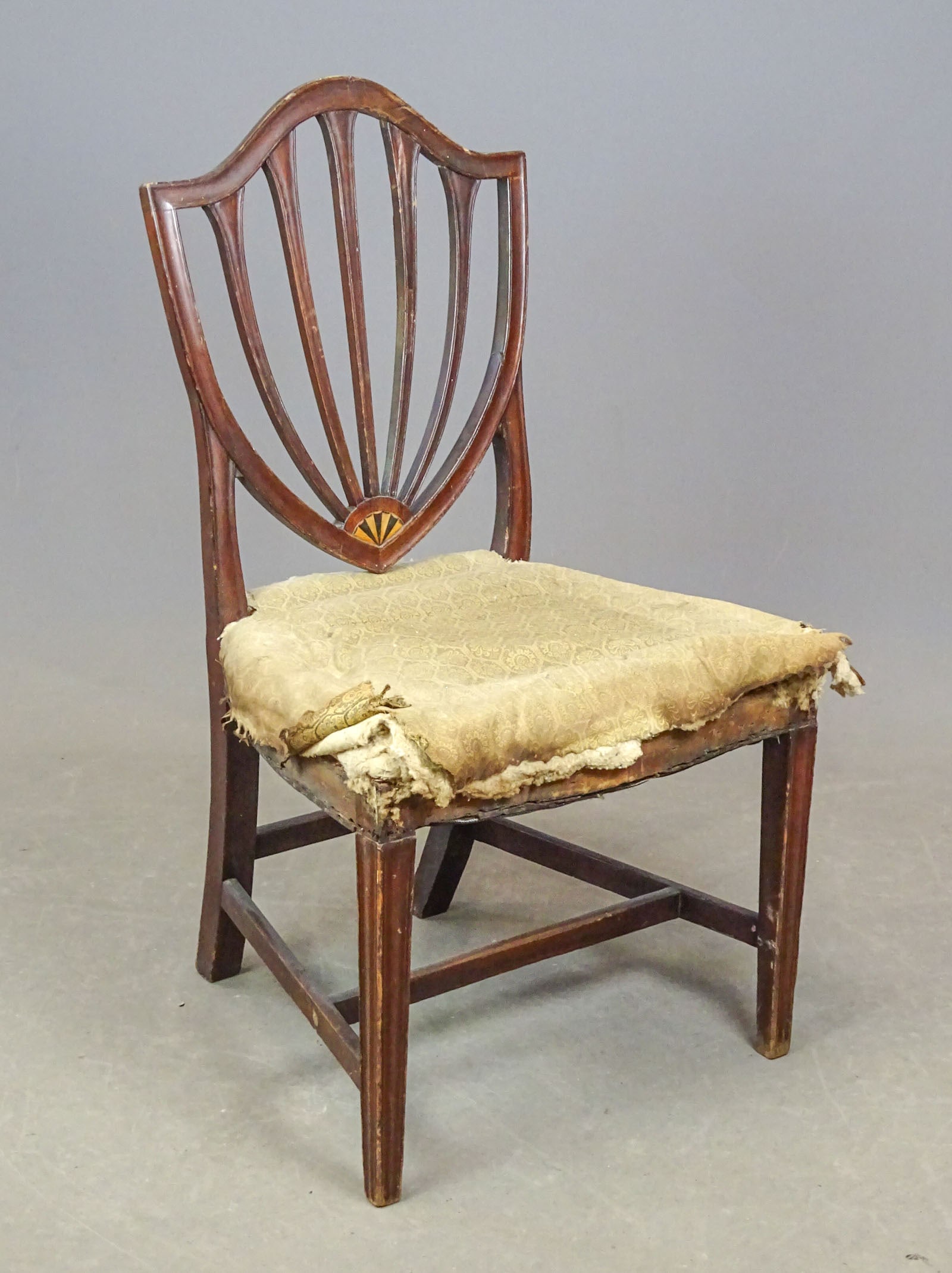 19th c. Hepplewhite Chair: 19th c. Hepplewhite shield back inlaid chair. 18" seat Ht., 38 1/2" overall Ht..