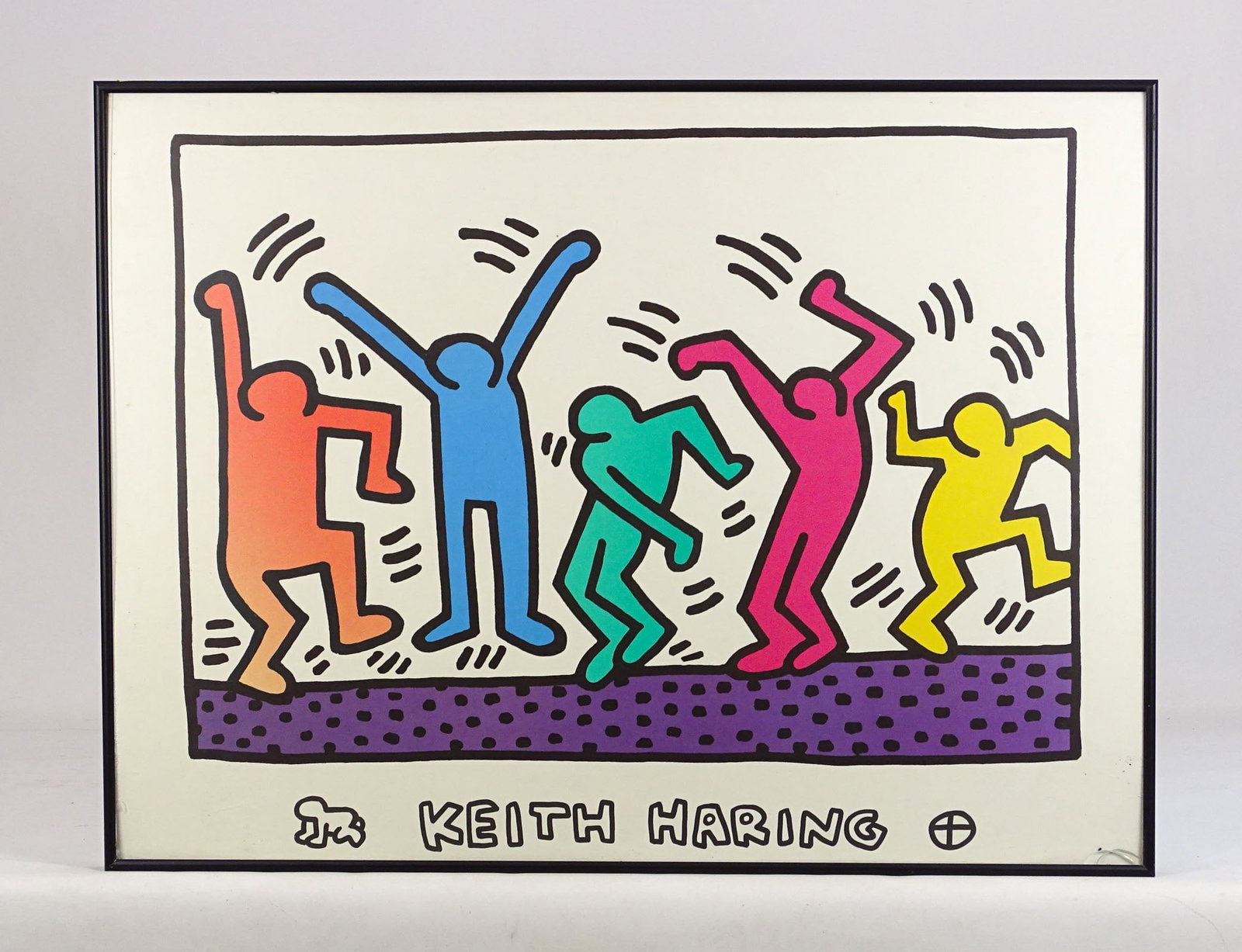 Keith Haring (1958-1990): Keith Haring (1958-1990), print. Overall in frame 24" x 31 1/2". Glass as is and needs replacing.