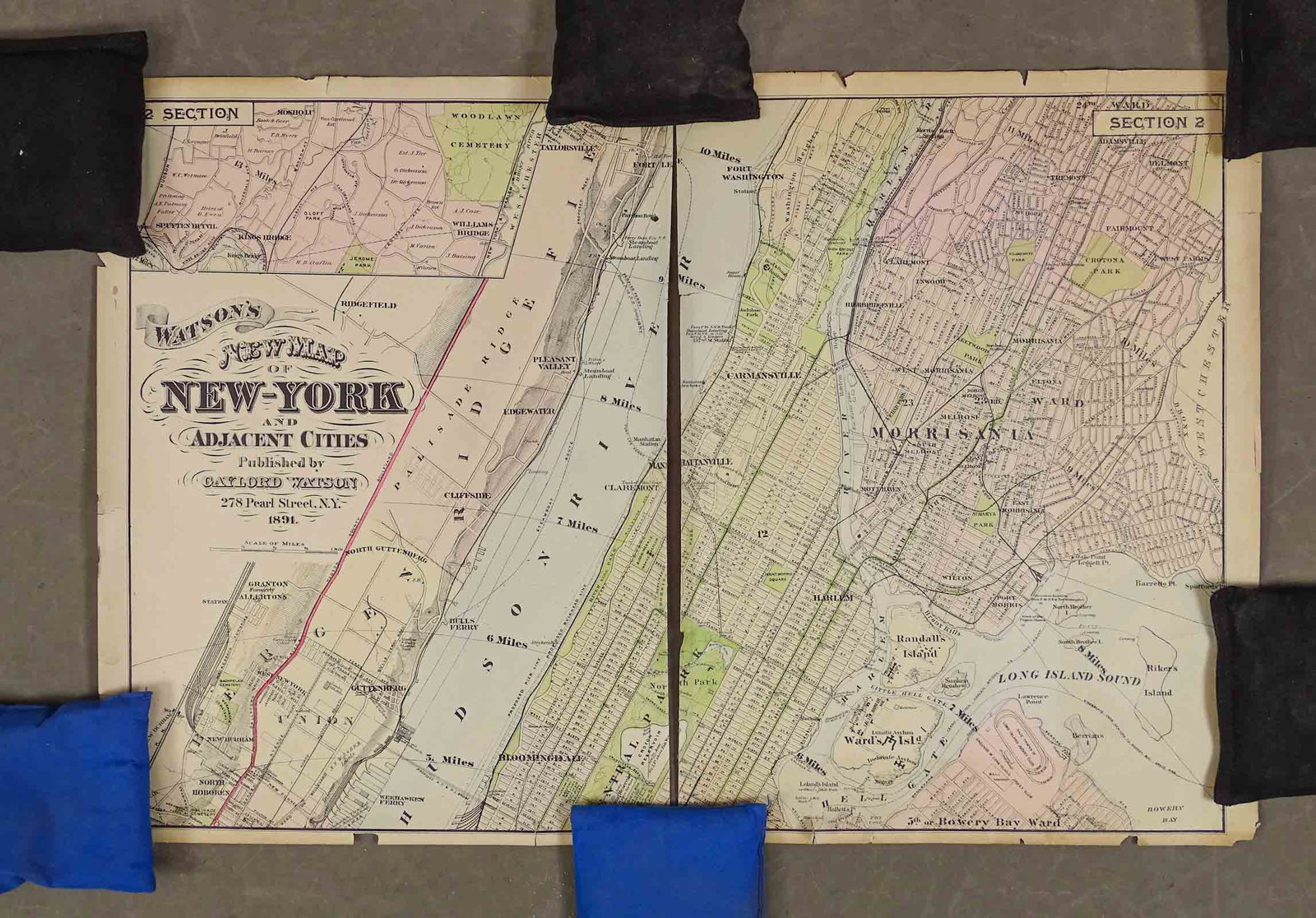 Watsons New Map of New-York: Watson's New Map of New-York & Adjacent Cities 1891. As is. 20 1/2" x 30 1/2".