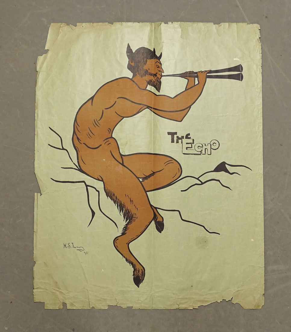 The Echo Poster: The Echo poster by H.S. Loury (1872-1935), folded vertically. As is. 20" x 25".