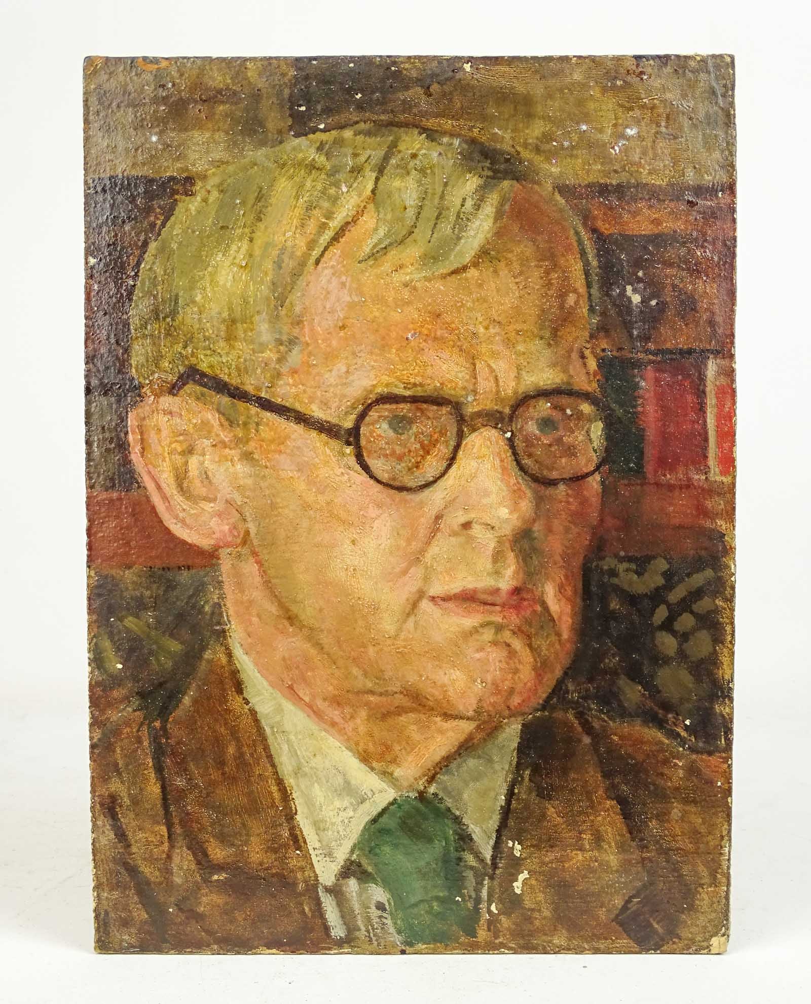 George Warner Allen (1916-1988): Painting: George Warner Allen (1916-1988), portrait of Eric Bligh, unframed, some losses. 10" x 13 3/4". Oil on board.
