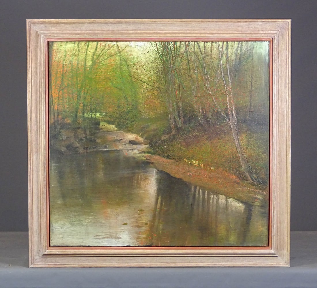 P. Stevens (20/21st Century): Painting: P. Stevens (20th/21st Century), landscape "Lower Walkham". Oil on canvas. Overall in frame 34" x 36".