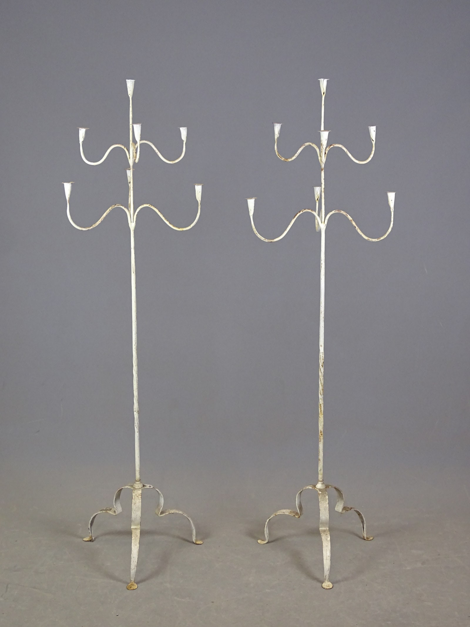 Pair Iron Floor Stands: Pair of iron floor standards. 61" Ht..