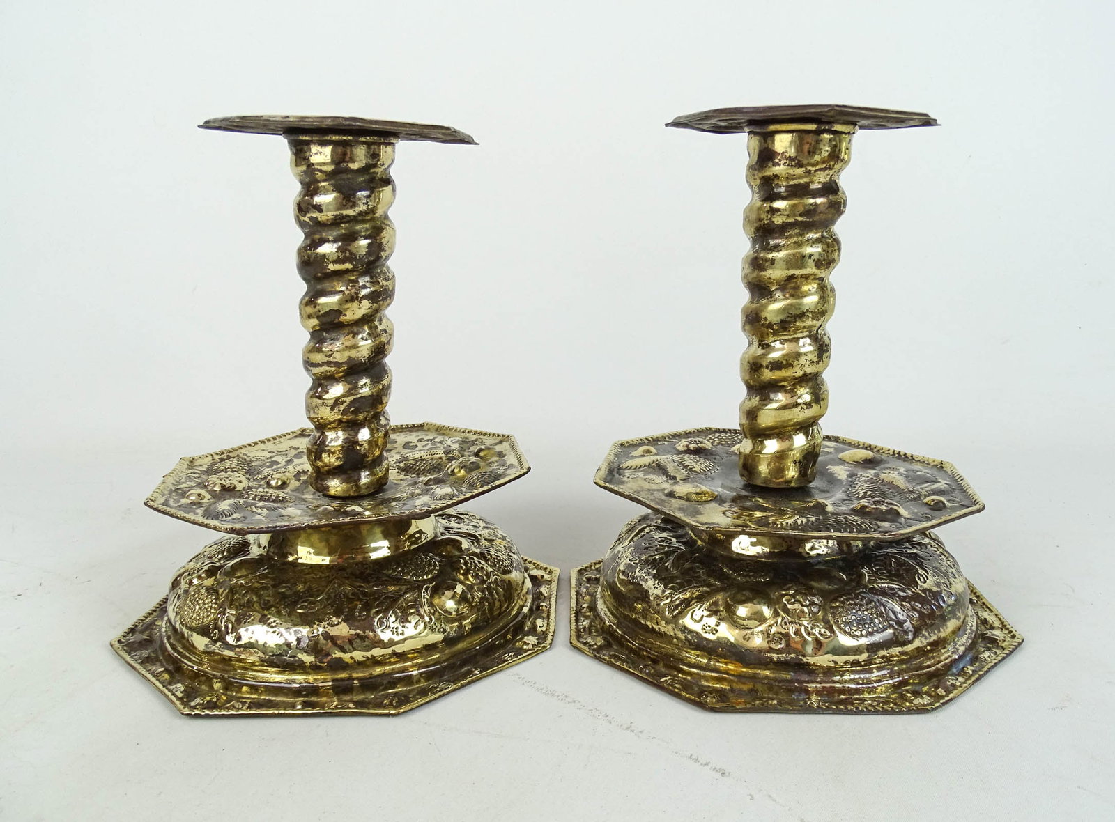 Pair Punched Brass Candlesticks (1 of 4)