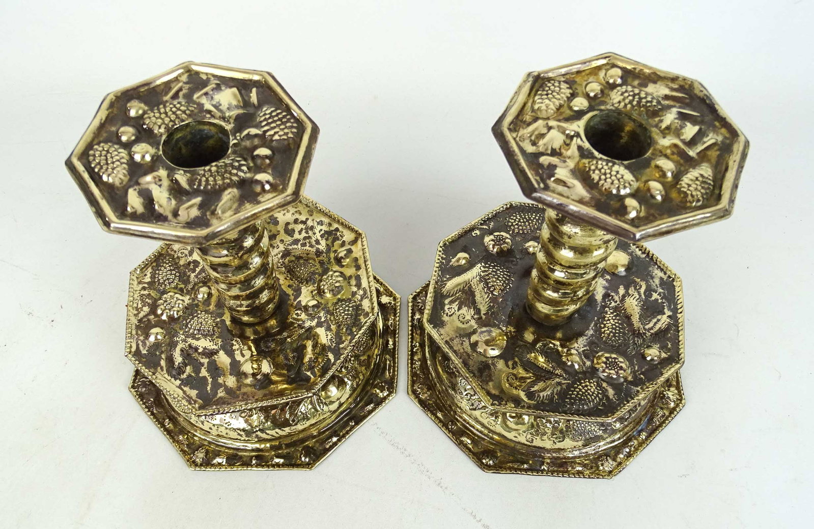 Pair Punched Brass Candlesticks - 2