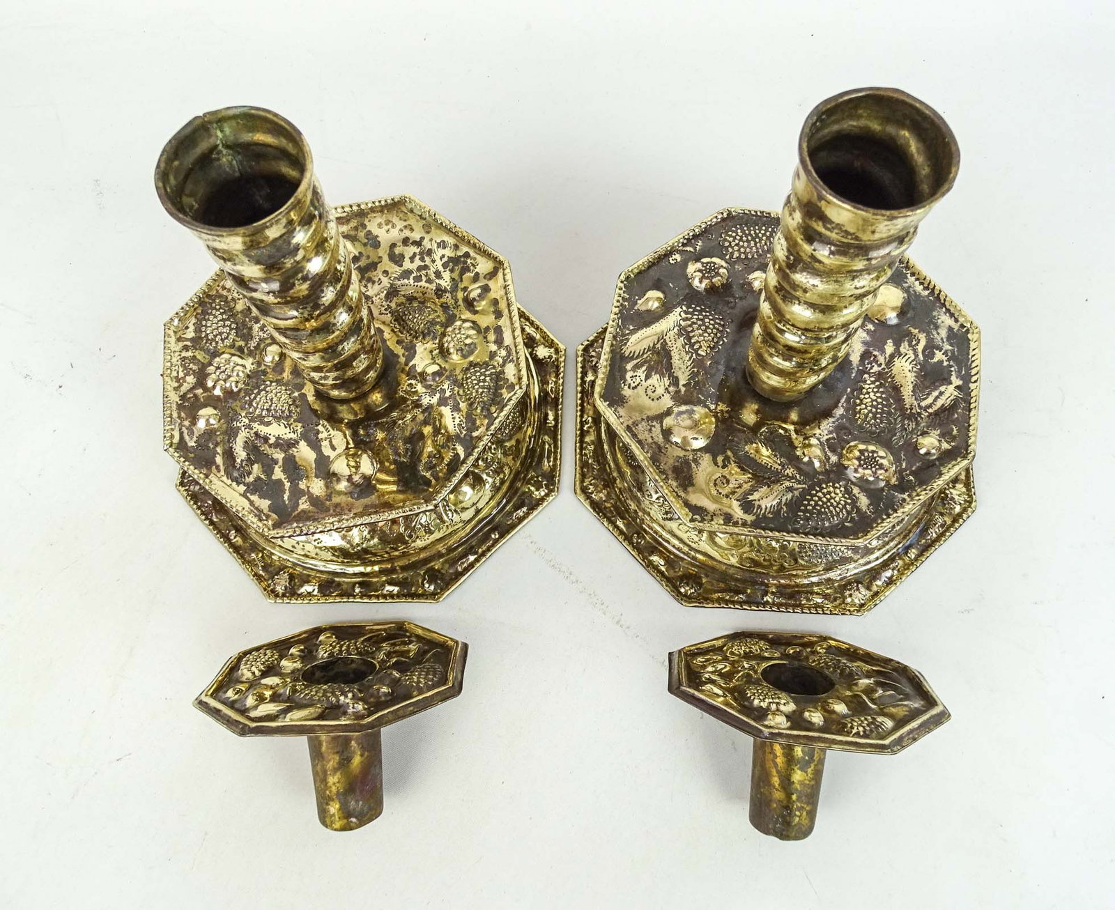 Pair Punched Brass Candlesticks - 3