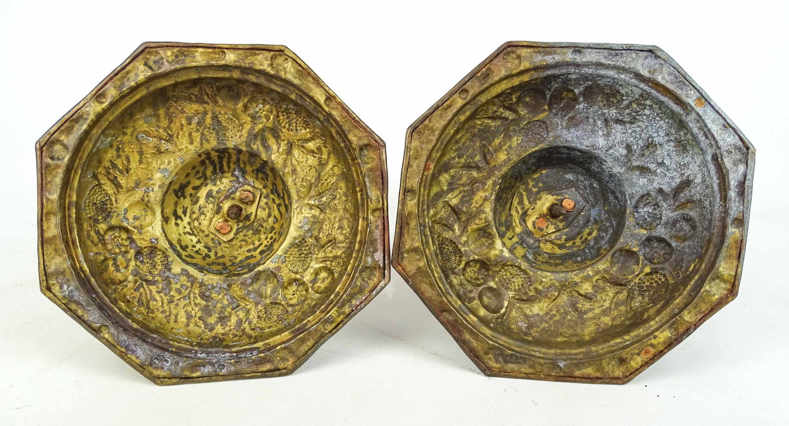 Pair Punched Brass Candlesticks - 4
