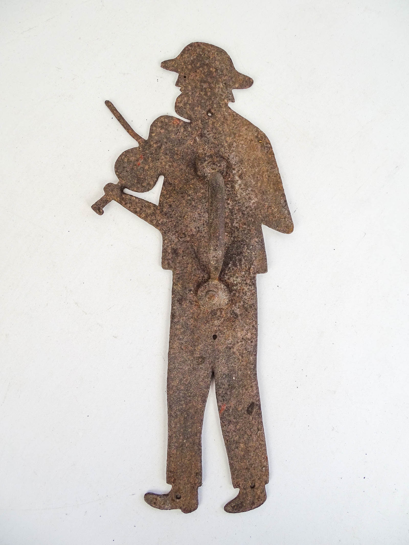Figural Door Handle: Iron Fiddler figural door handle. 15" L..