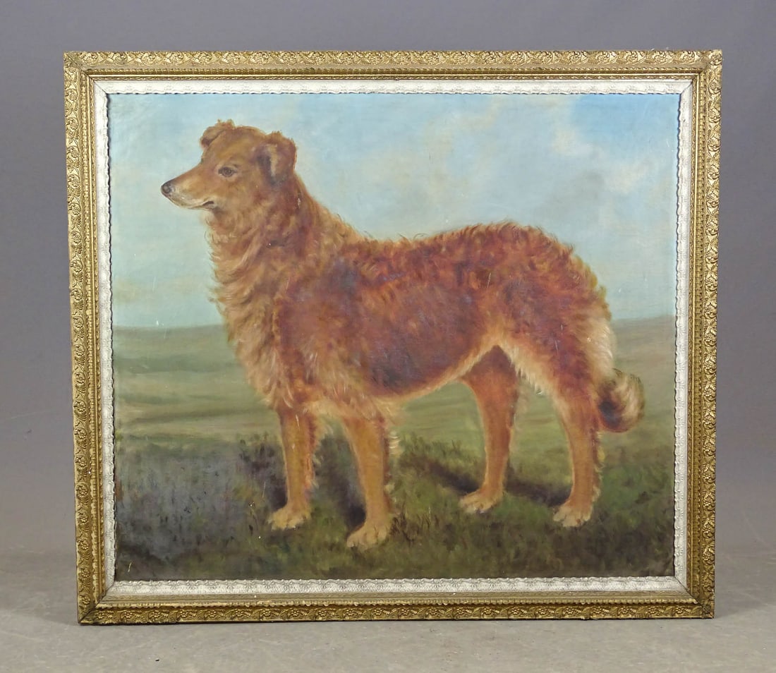 Painting: Dog Portrait: Painting: Dog portrait. Oil on canvas. Overall 40" x 45 1/4".