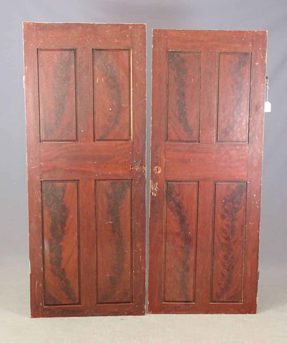 Two 19th c. Doors: Lot (2) early 19th c. doors in faux grain paint. From a Chatham N.Y. house. 30" x 76 1/4" and 31" x 77 1/4".