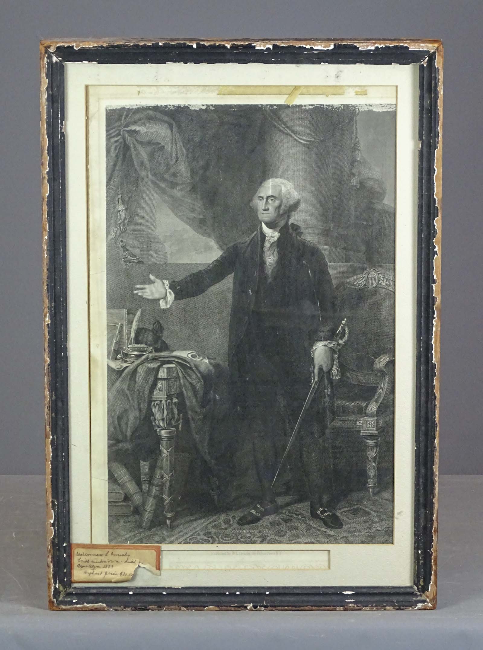 George Washington Engraving: George Washington engraving. Published by WL Ormsby N.Y.. Loose in frame. Frame 25 1/2" x 17 3/4".