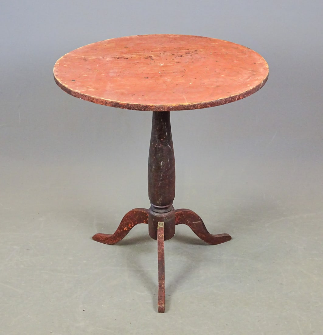 18th c. Tea Table: 18th c. primitive tea table in old surface. 26 1/2" D., 30" Ht..