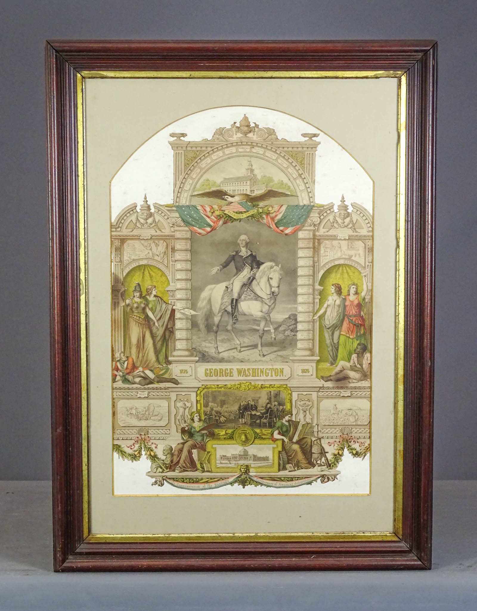 George Washington Print: George Washington print "In Commemoration of the Hundredth Anniversary of American Independence". Period frame. 37" x 26 1/2".