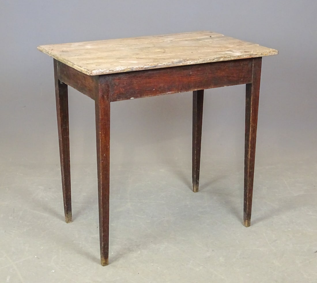 19th c. Work Table: 19th c. tapered leg work table. Note top loose. 31" x 20", 29 1/2" Ht..