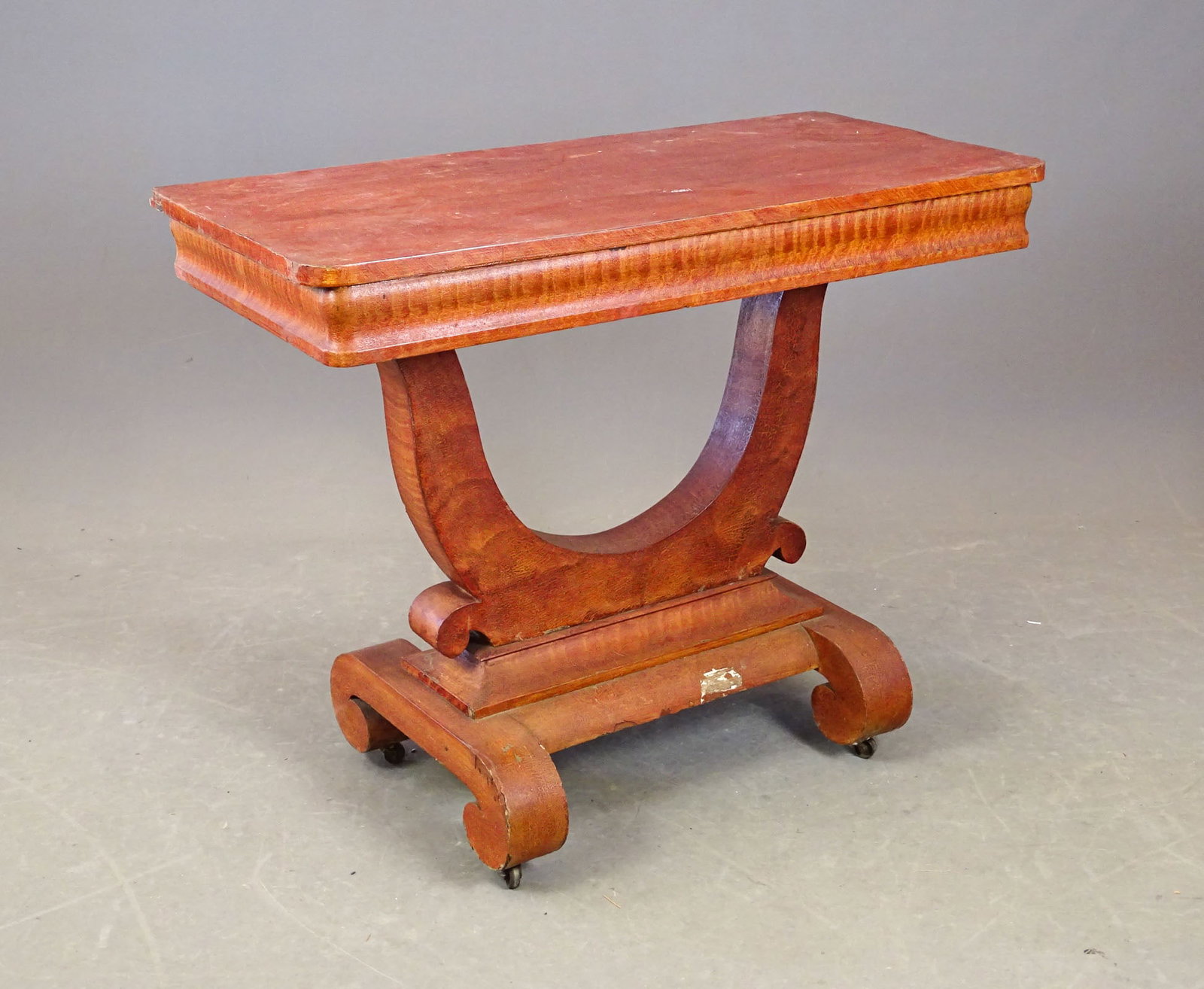 19th c. Empire Console Table: 19th c. faux grain painted country Empire console table. As is. 36" x 17 1/2" x 29" Ht..
