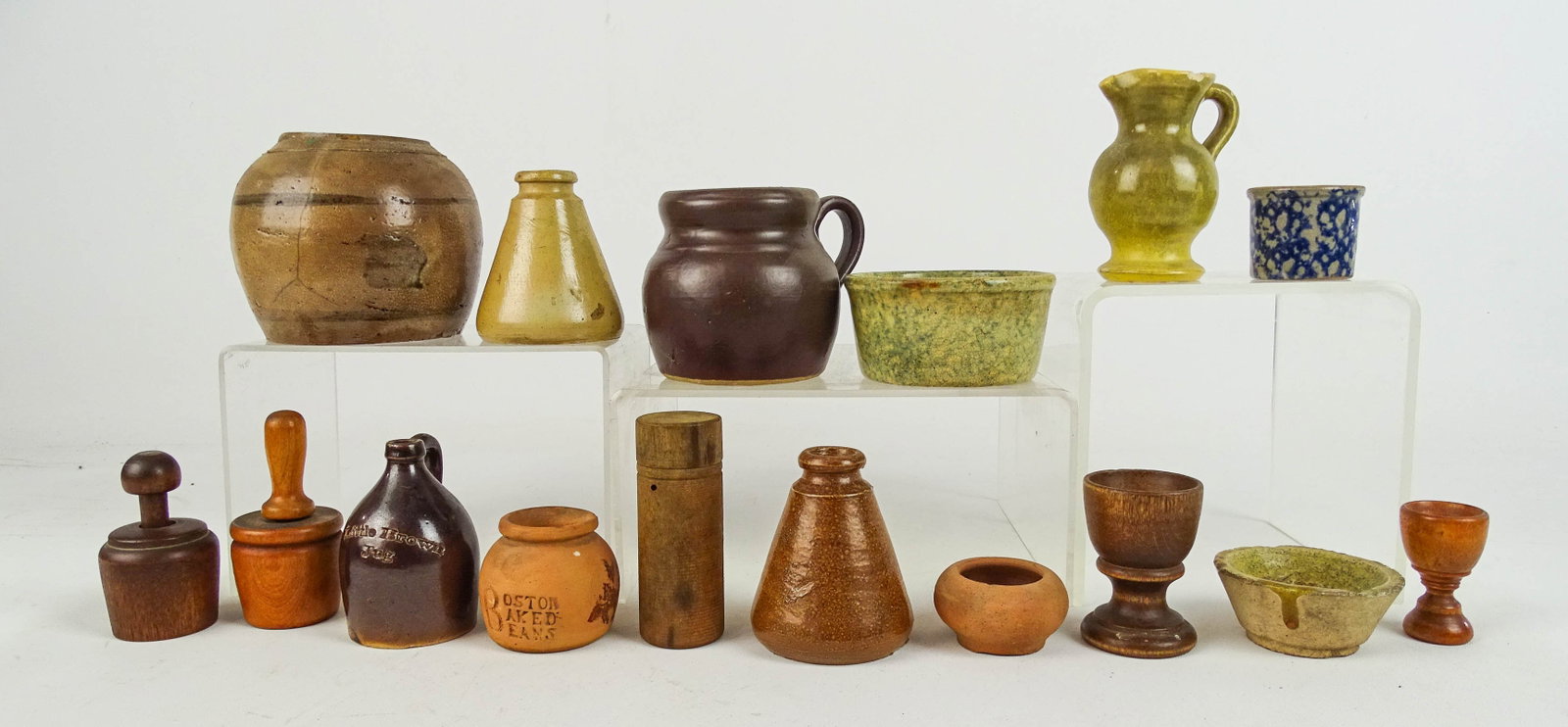 Miniatures Stoneware & Misc. Lot: Lot of miniature stoneware, wooden molds, inkwells.