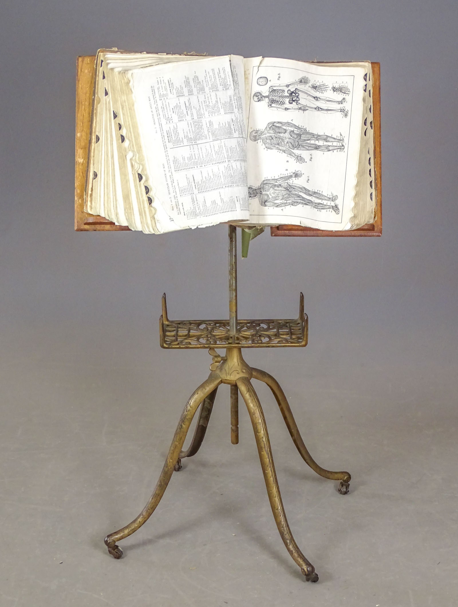 Victorian Dictionary Stand: Victorian cast iron dictionary stand with casters. 38" Ht..