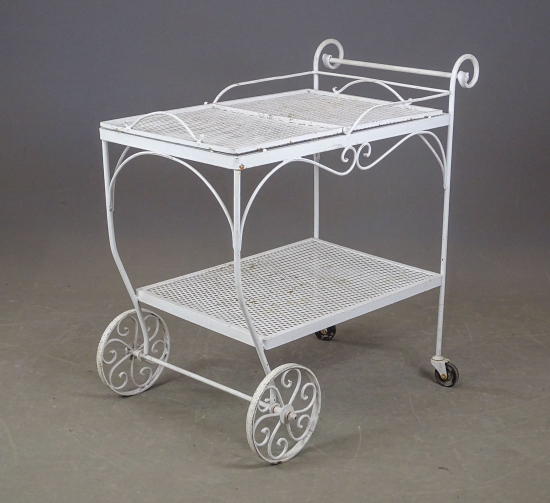 Wrought Iron Trolley: Wrought iron trolley with lift out tray. 32" x 18 1/2" x 34" Ht..