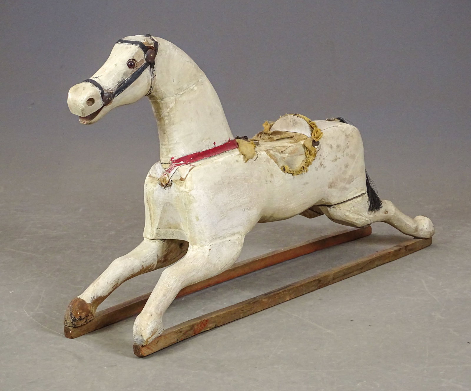 Hobby Horse: 19th c. Wooden carved hobby horse. 38 1/2" L., 22" Ht..