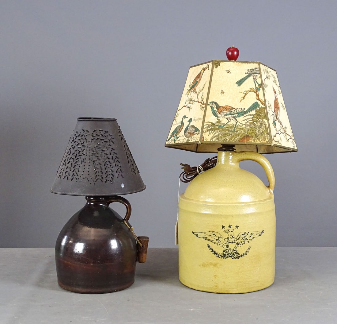 Stoneware Jug Lamps: Lot (2) stoneware jug lamps. 26" Ht..