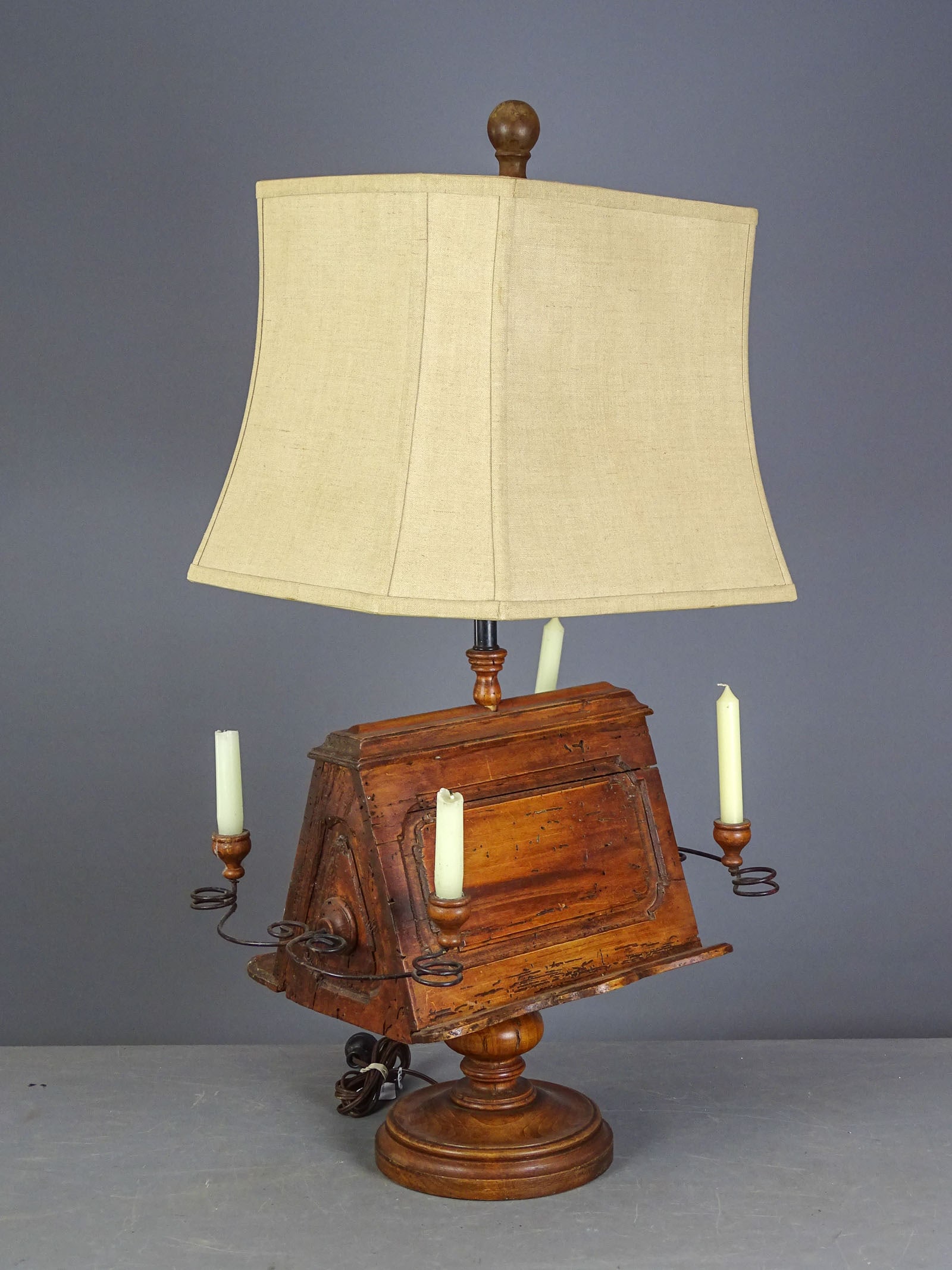 Table Lamp: Table lamp having two sided lecturn. Slanted sides. Referred to a tavern lamp. 35" Ht..