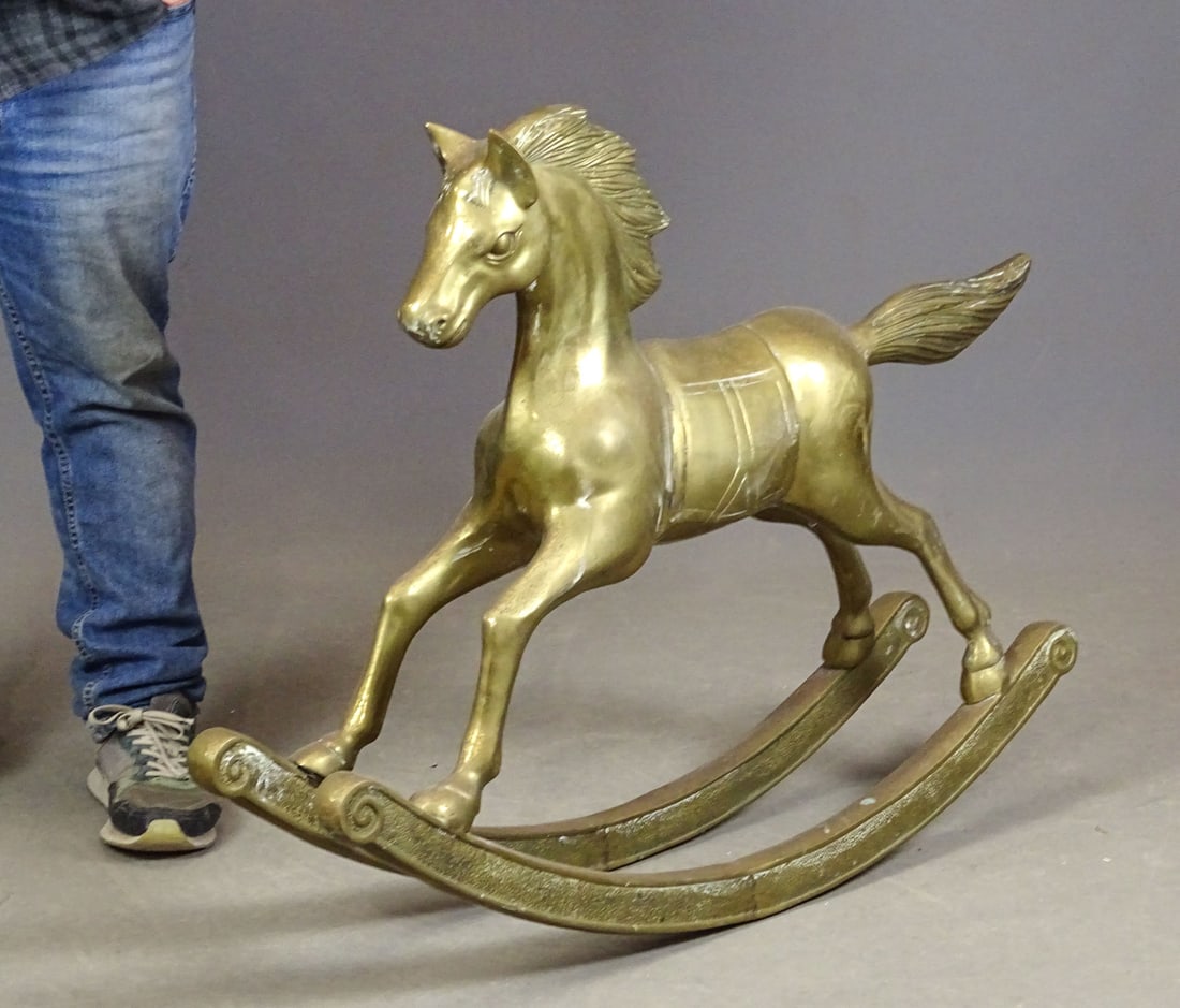 Brass Rocking Horse: Brass rocking horse. 34" x 10" x 29" Ht..