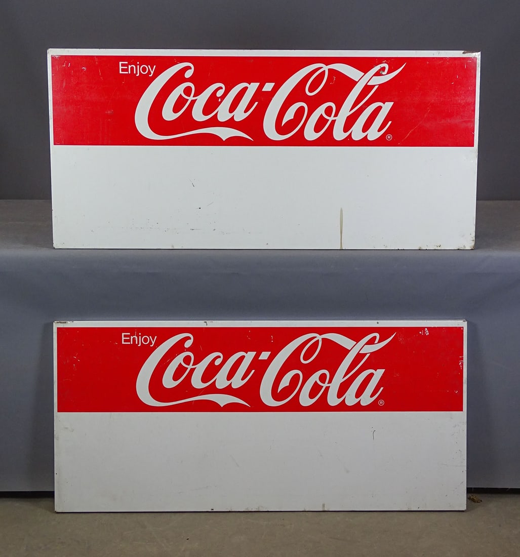Coca Cola Signs: Pair of metal Coca Cola signs "21" x 46".