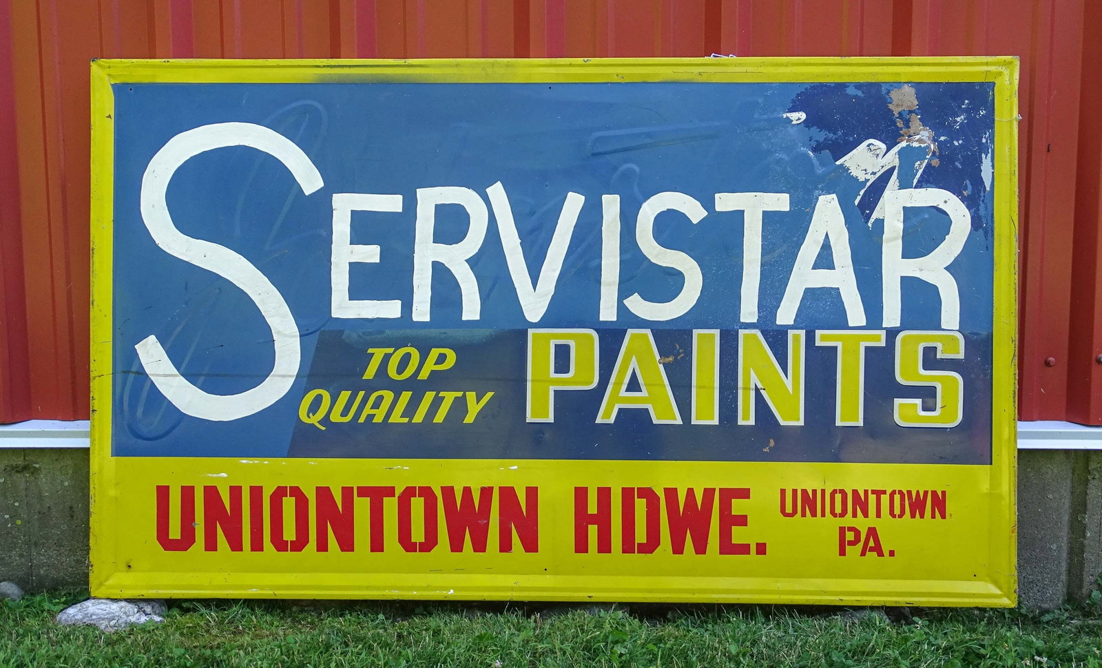 Trade Sign: Tin sign "SERVISTAR PAINT...UNIONTOWN PA.". 34" x 58 1/2".
