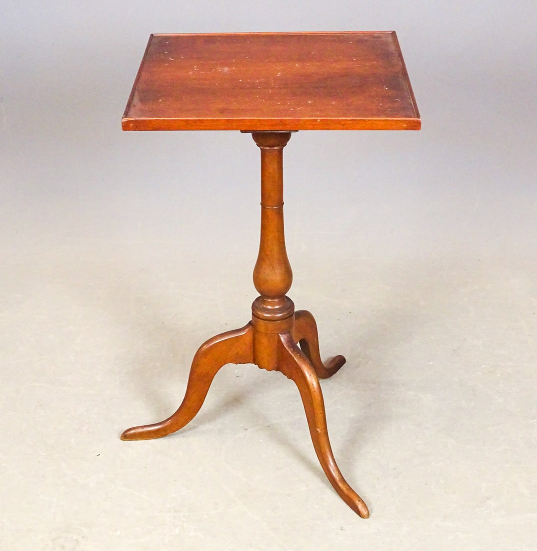 18th c. Candlestand: 18th c. tray top candlestand. 17 1/2" x 17 1/2" x 29" Ht..