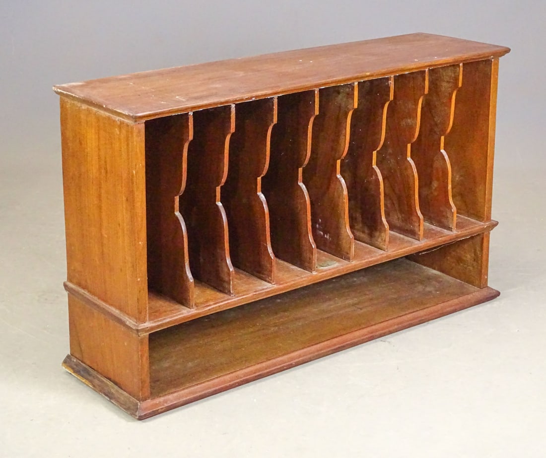 Storage Shelf: Wooden storage shelf with fitted vertical and horizontal storage. 37 1/2" x 11" x 22 1/2" Ht..