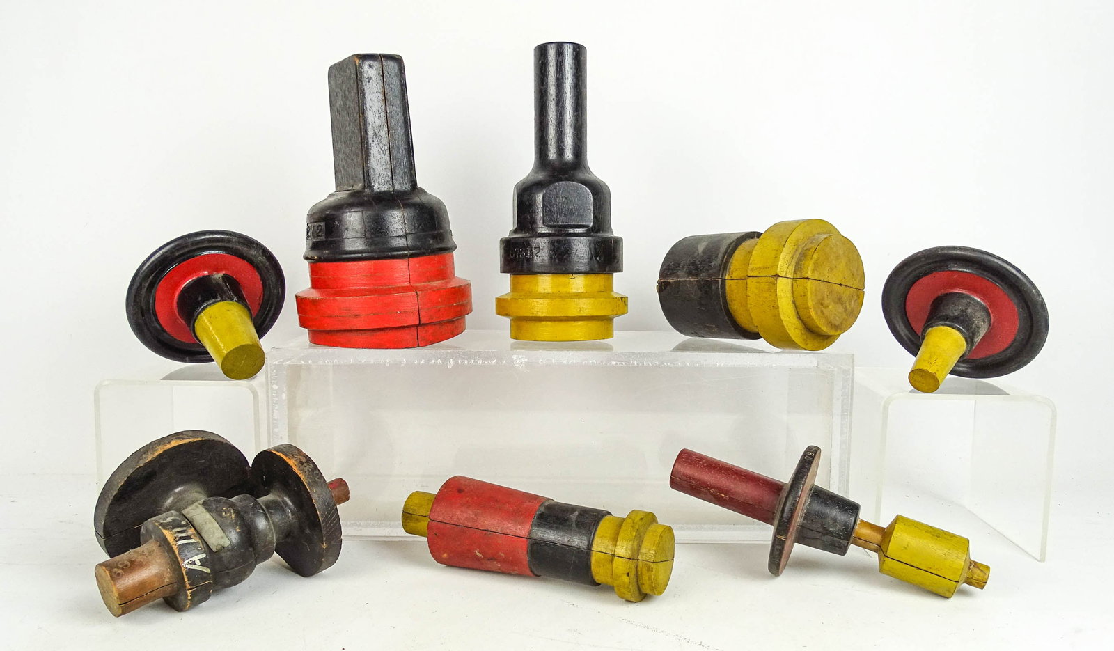 Factory Mold Parts: Lot of vintage wooden painted Factory parts. Longest 9" L..