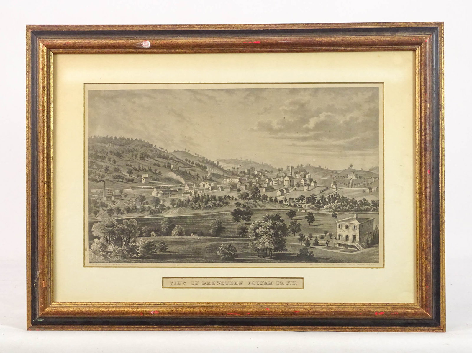 19th c. Print "VIEW OF BREWSTERS PUTNAM CO. N.Y.": 19th c. Print "VIEW OF BREWSTERS PUTNAM CO. N.Y.". Overall in frame 16 1/2" x 22 1/2".