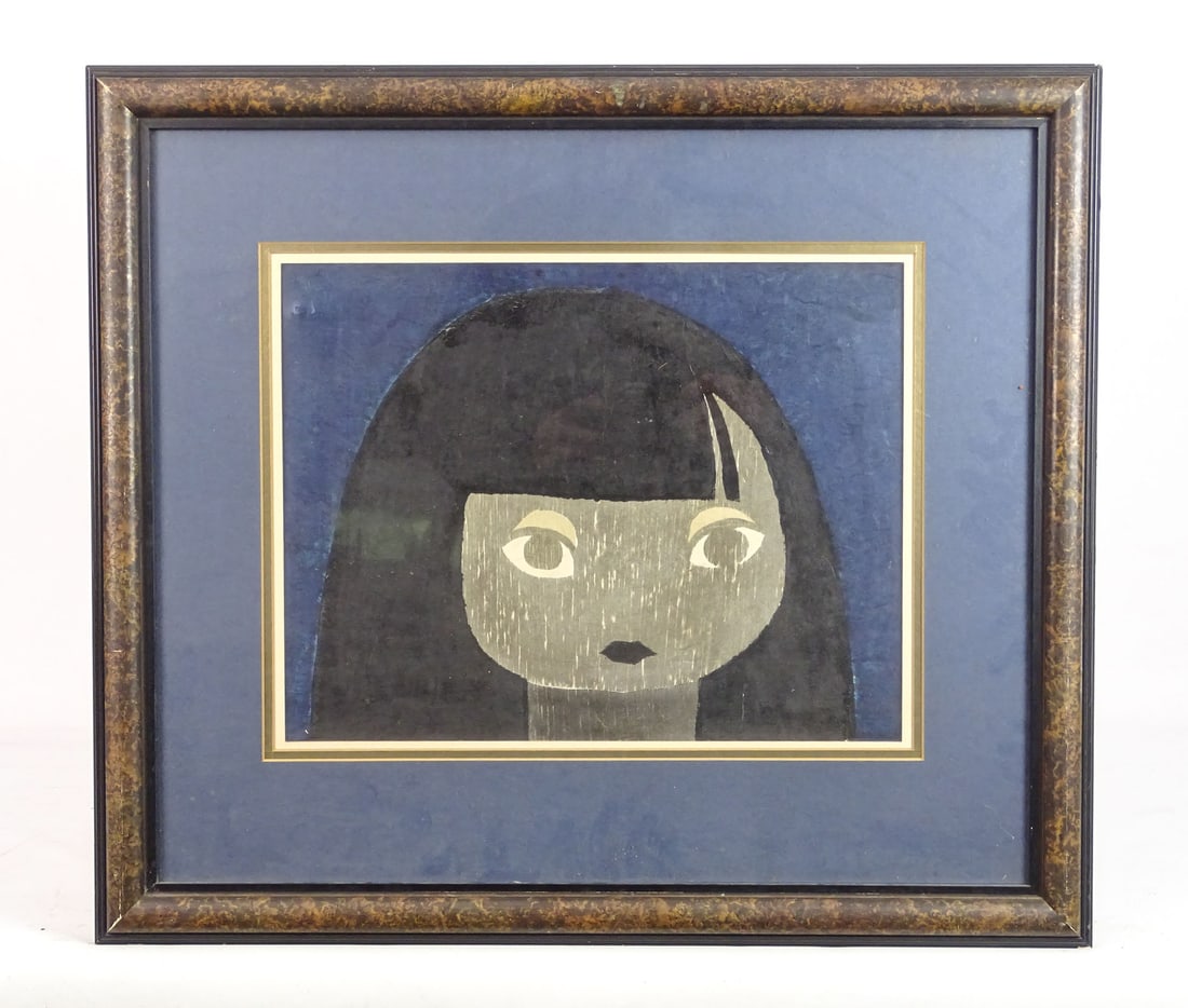Kaoru Kawano (1916-1965): Kaoru Kawano (1916-1965), woodblock. Overall in frame 21" x 24".
