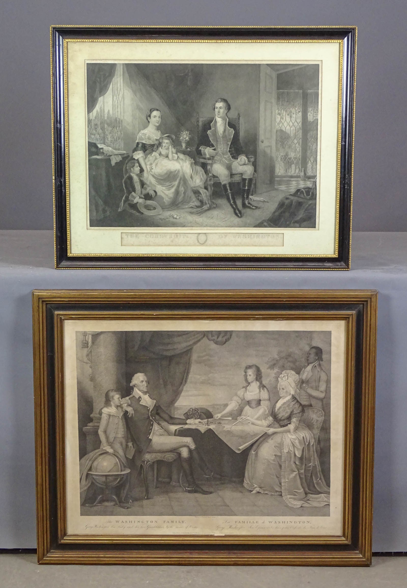 Assorted Washington Artwork: Assorted artwork lot including: THE COURTSHIP OF WASHINGTON" (overall in frame 22 1/2" x 28"), "WASHINGTON FAMILY" (overall 27" x 33").