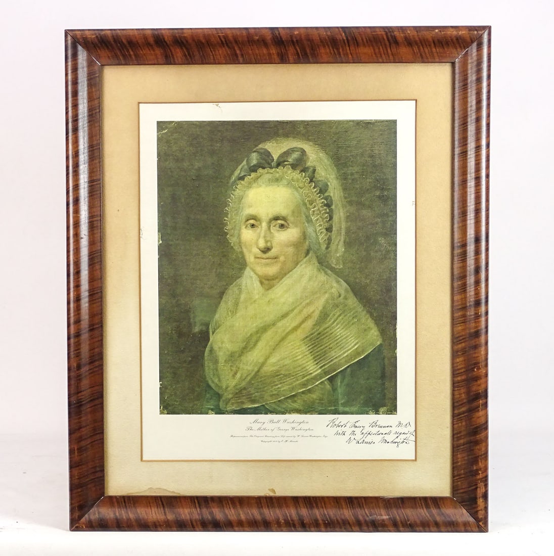 Lanier Washington Inscribed Print: Print: "Mary Ball Washington The Mother of George Washington", inscribed to Robert Emery Brennan M.D. with Affectionate regard of W. Lanier Washington. Note he was a noted collector and descendent of