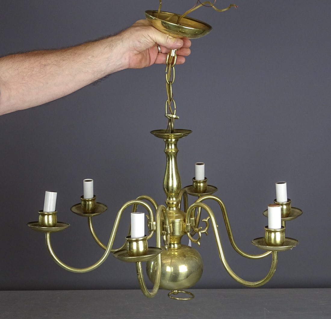 Brass Chandelier: Vintage brass chandelier. 24" D., 15" Ht..
