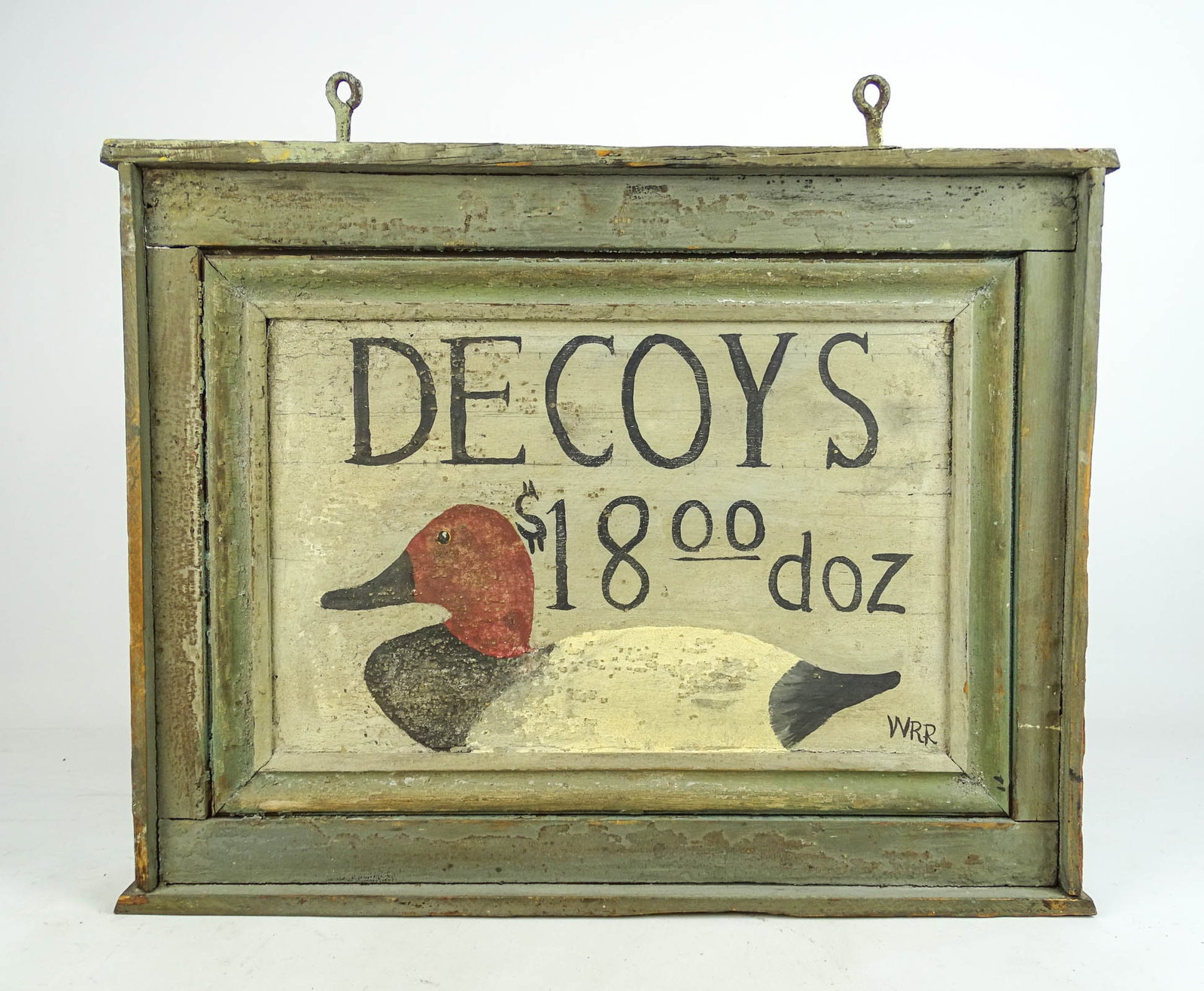 Trade Sign: Painted wooden trade sign "DECOYS…". 22" x 17".