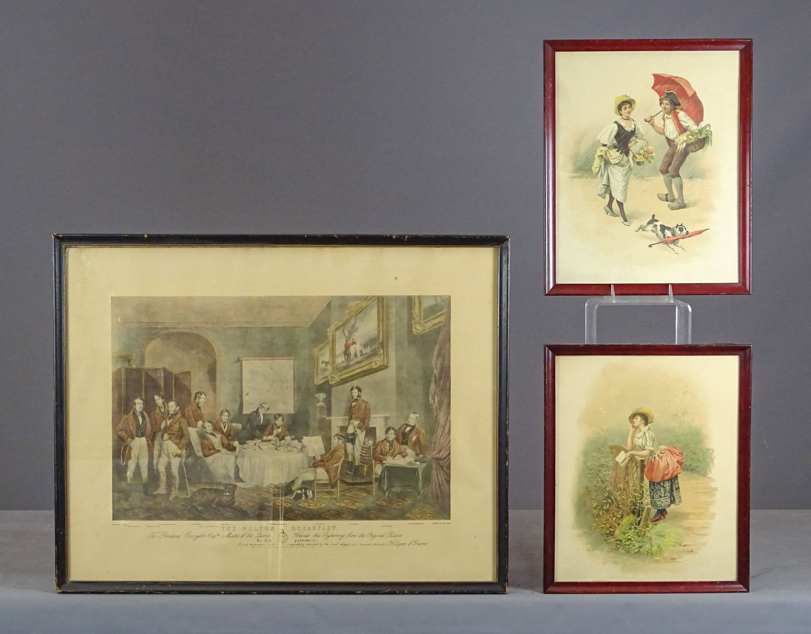 Print Lot: Print lot including: "The Melton Breakfast" (frame 22 3/4" x 28 3/4"), pair of prints in matching frames (16 1/4" x 13 1/4").