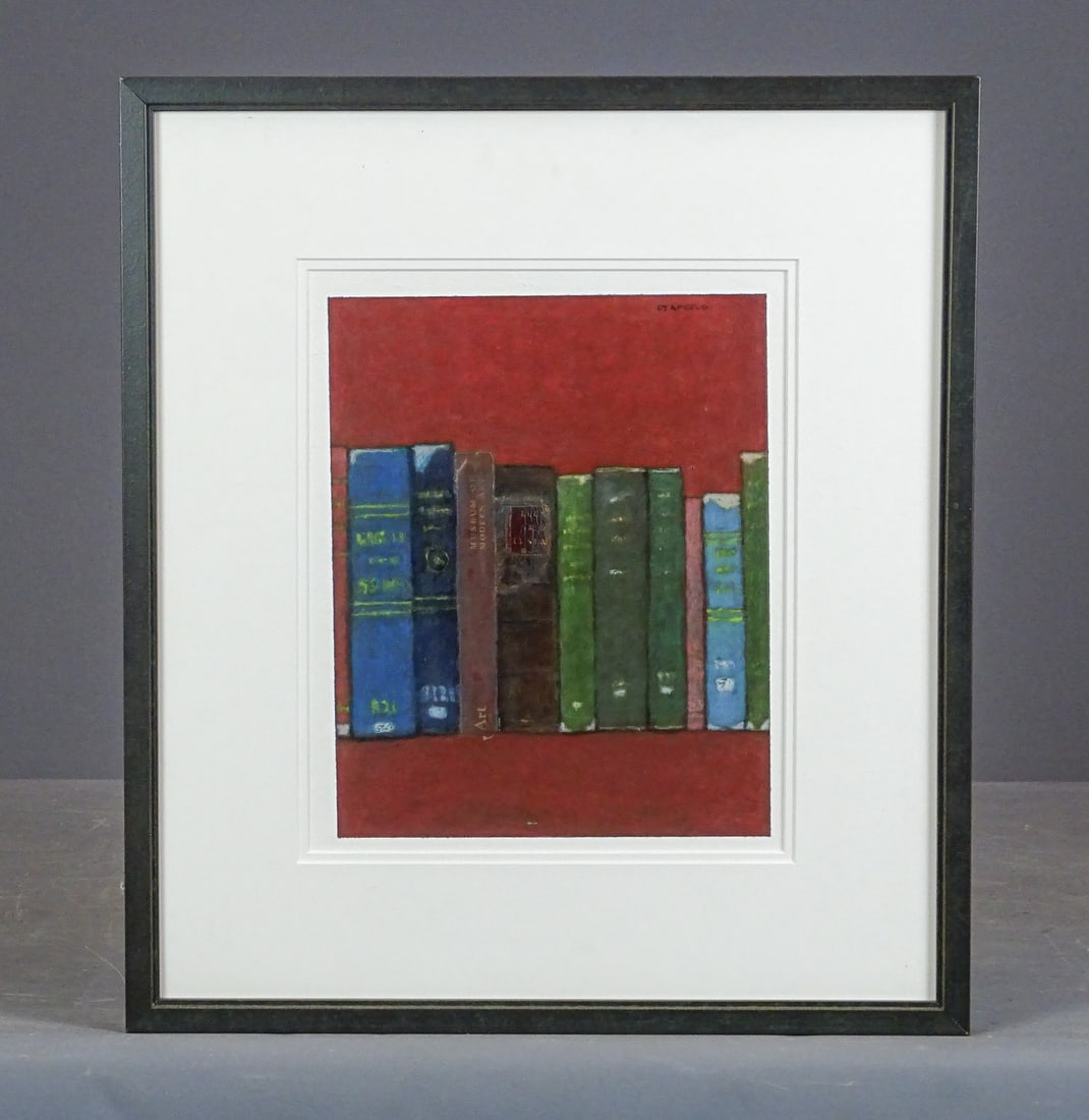 Artwork: F.T. Apfel: Artwork: F.T. Apfel (Fern T. Apfel", "Books", frame overall 17 1/2" x 15 1/2".