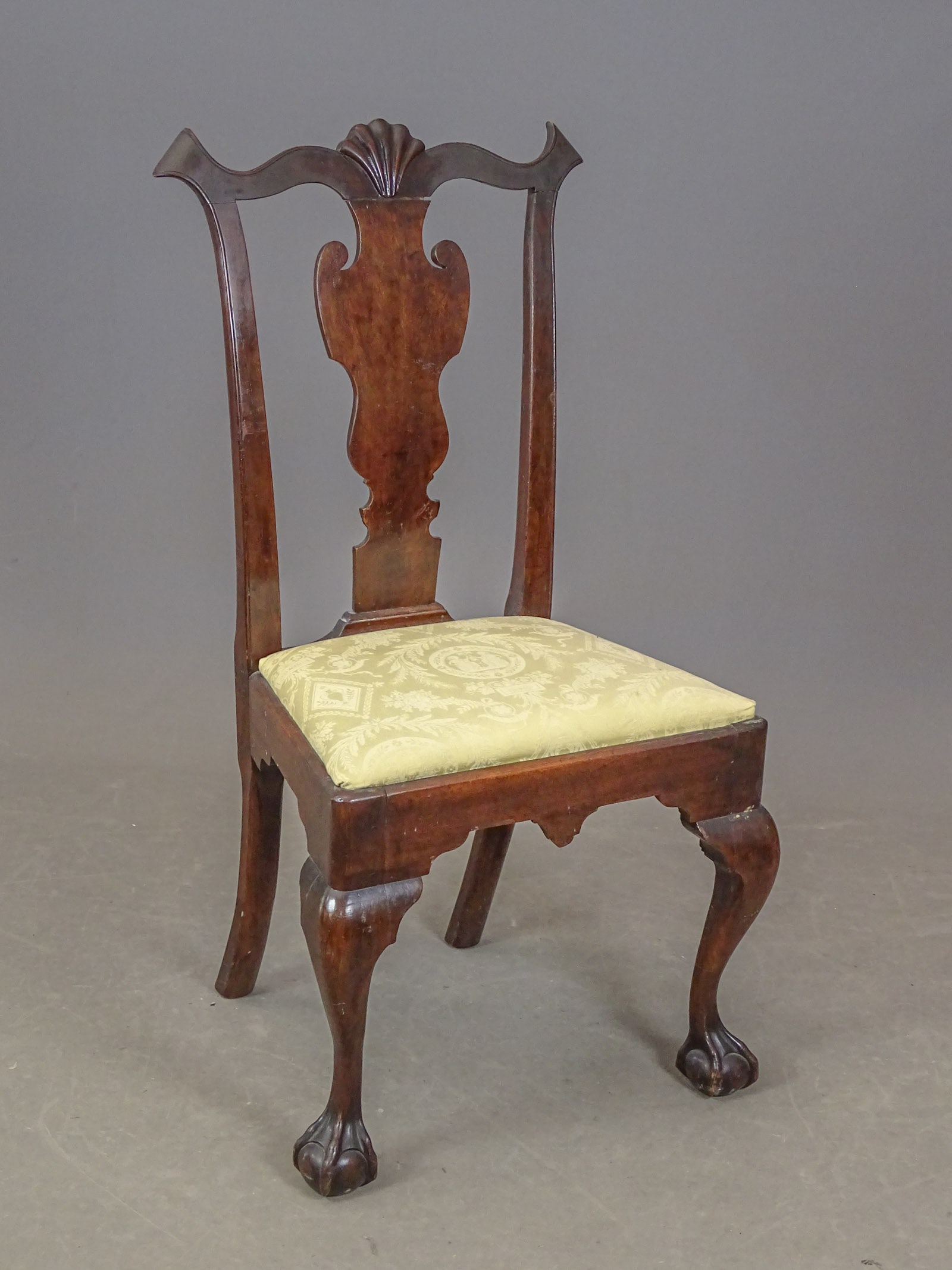 18th c. Chippendale Side Chair: 18th c. Chippendale side chair with shell carving and claw and ball feet. 20" seat Ht., 40" overall Ht.. Slip seat.