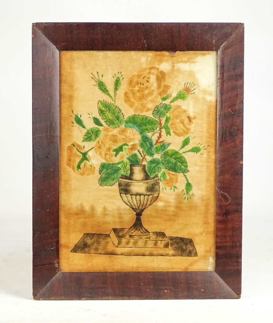 19th c. Theorem: 19th c. watercolor Theorem on velvet. Overall in frame 17" x 12 1/2".