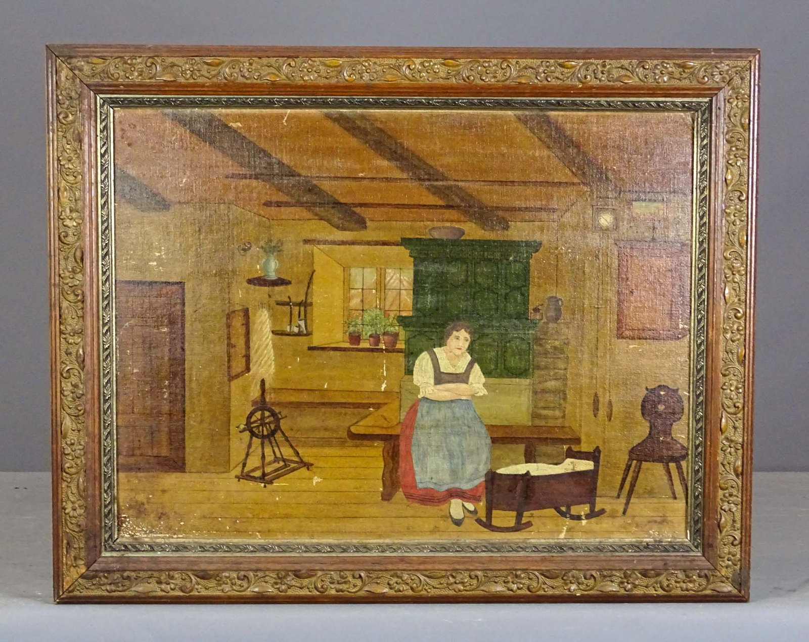 Painting: Interior Subject: Painting: Interior subject. Oil on panel. Overall 23" x 29".