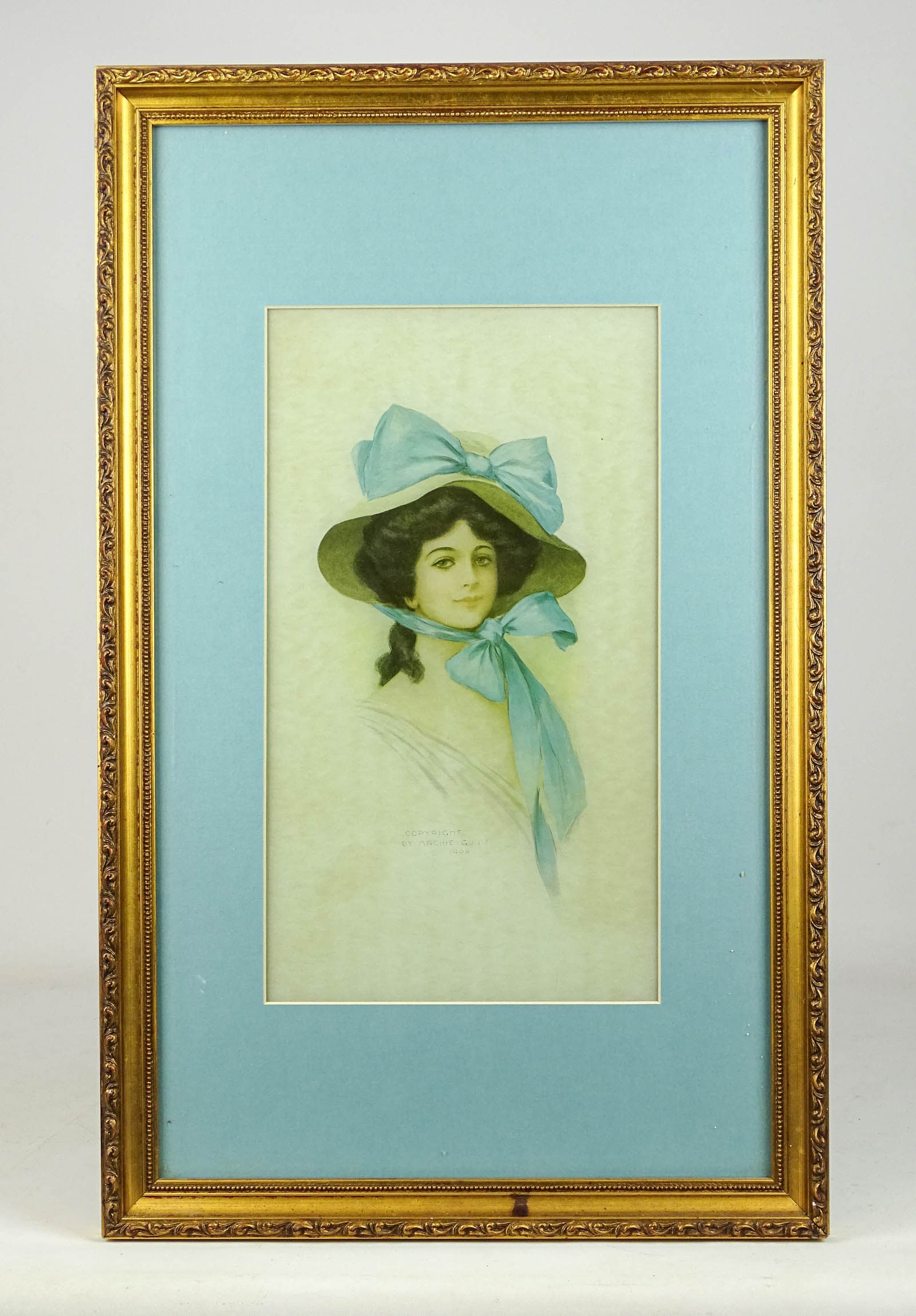 Early Print of a Woman: Early print of a woman marked "Copyright by Archie Gunn 1908" (overall 4" x 15").